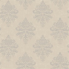Beige & Silver Medallion Damask Wallpaper