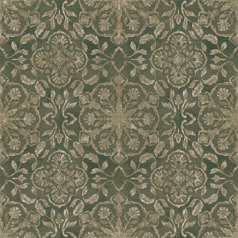 Forest Green Medallion String Wallpaper