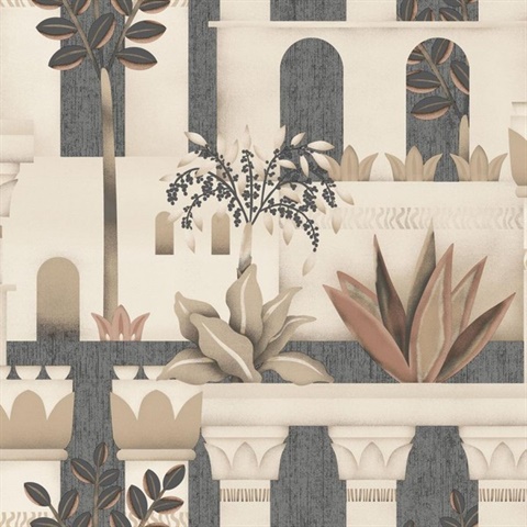 Mediterranean Villa Garden Grey Wallpaper