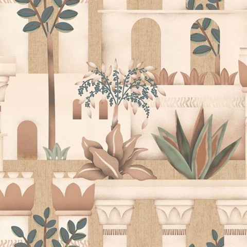 Mediterranean Villa Garden Orange Wallpaper