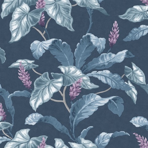 Meridian Parade Blue Tropical Leaves Wallpaper