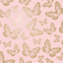 Metallic Butterflies Pink Whimsical Wallpaper