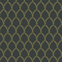 Metallic Gold & Black Laurel Floral Lattice Rifle Paper Wallpaper