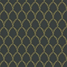 Metallic Gold &amp; Black Laurel Floral Lattice Rifle Paper Wallpaper