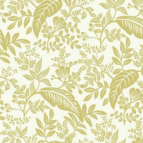 Metallic Gold & White Canopy Flowers and Leaves Rifle Paper Wallpaper