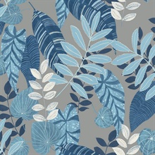 Metallic Gray, Sky Blue & Champlain Commercial Tropicana Wallpaper