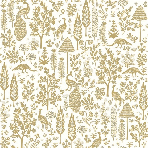 Metallic & Off-White Menagerie Toile Wallpaper