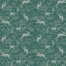 Metallic Silver &amp; Green Fable Rabit &amp; Squirrel Animal Print Rifle Pape