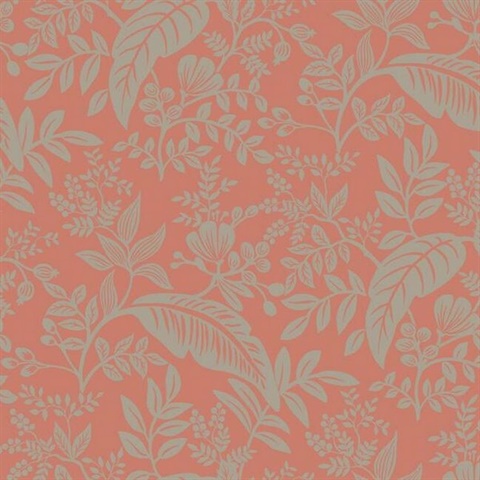 Metallic Silver & Red Canopy Flowers and Leaves Rifle Paper Wallpaper
