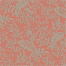 Metallic Silver & Red Canopy Flowers and Leaves Rifle Paper Wallpaper