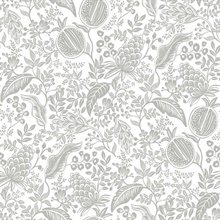 Metallic Silver &amp; White Pomegranate Tropical Foliage Wallpaper