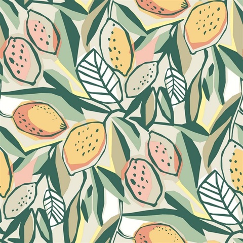 Meyer Peach Citrus Floral Wallpaper