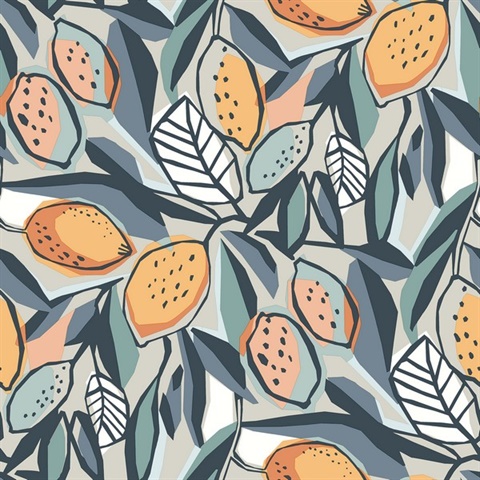 Meyer Teal Citrus Floral Wallpaper