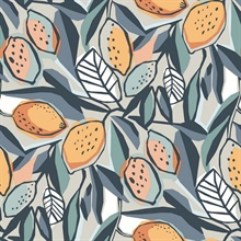 Meyer Teal Citrus Floral Wallpaper