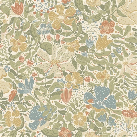 Midsommar Light Green Scandinavia Floral & Leaf Wallpaper