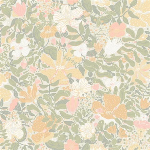 Midsommar Pastel Scandinavia Floral & Leaf Wallpaper