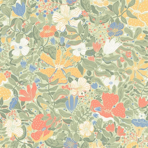 Midsommar Sage Scandinavia Floral & Leaf Wallpaper