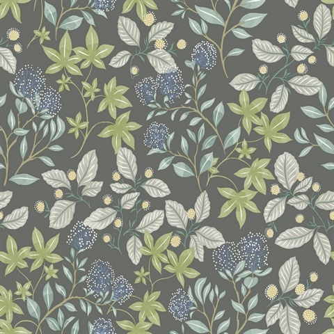 Mildred Charcoal Botanical Trail Wallpaper