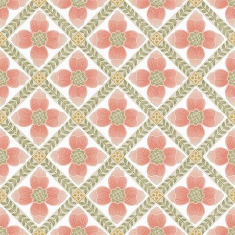 Mimi Coral Quilted Floral Peel & Stick Wallpaper