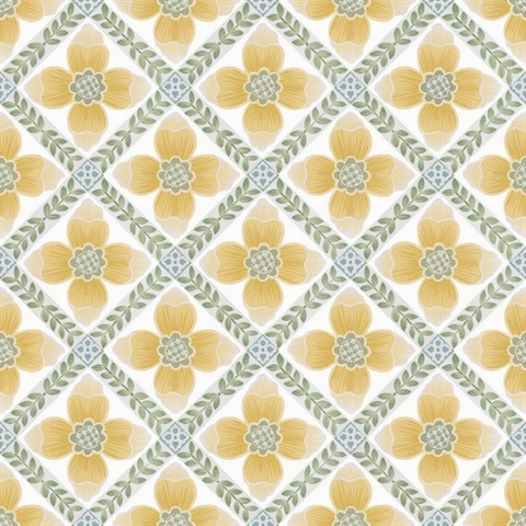 Mimi Yellow Quilted Floral Peel & Stick Wallpaper