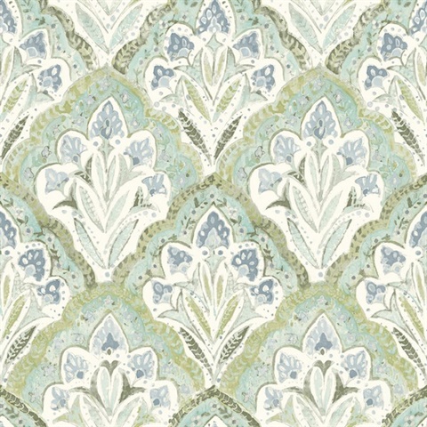 Mimir Aquamarine Quilted Damask Wallpaper