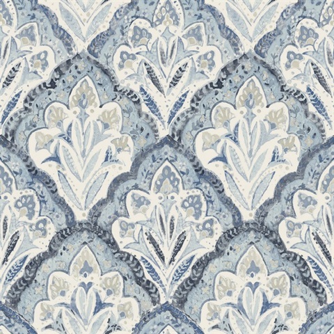 Mimir Blue Quilted Damask Wallpaper