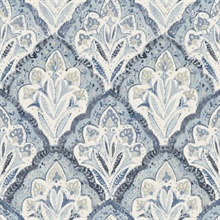 Mimir Blue Quilted Damask Wallpaper