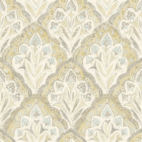 Mimir Mustard Quilted Damask Wallpaper