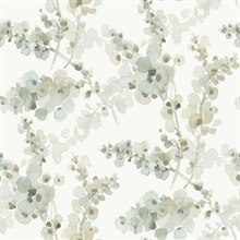 Mineral Green Watercolor Floral Blossom Fling Wallpaper