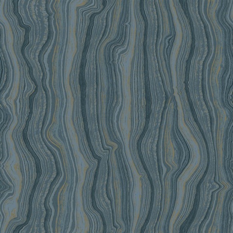 Mineral Shimmer Denim & Gold Marble Wallpaper