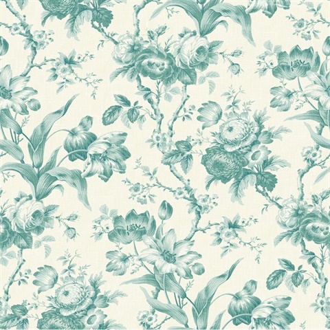 Minty Meadow Faux Linen Toile En Rose Wallpaper