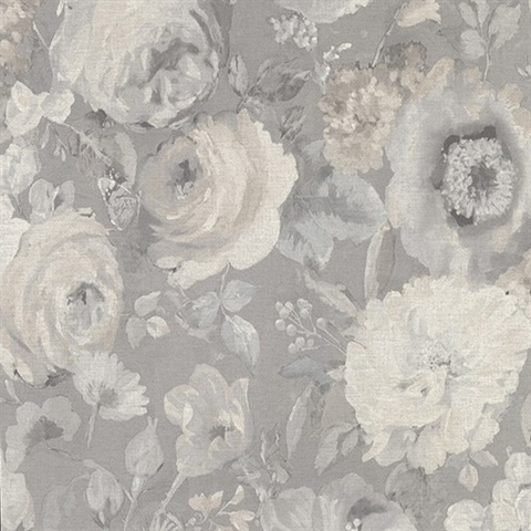 Miranda Grey Painted Florals Wallpaper