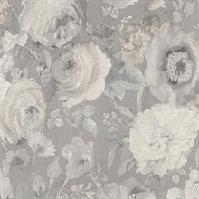 Miranda Grey Painted Florals Wallpaper