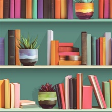 Modern Bookshelf Green Ground Wallpaper