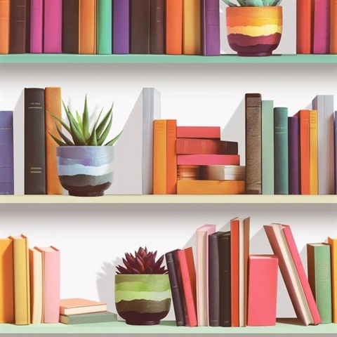 Modern Bookshelf White Ground Wallpaper
