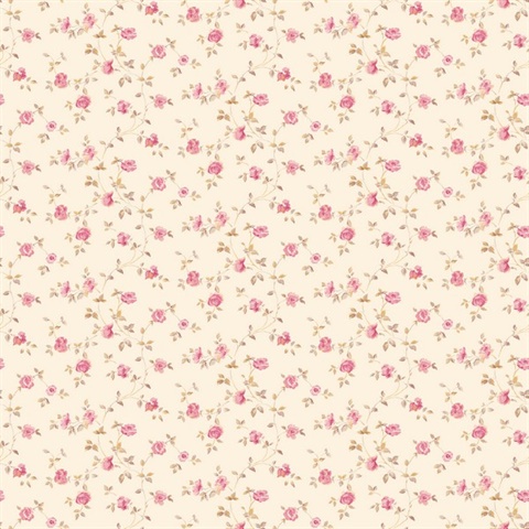 Modern Rose Trail Beige Wallpaper