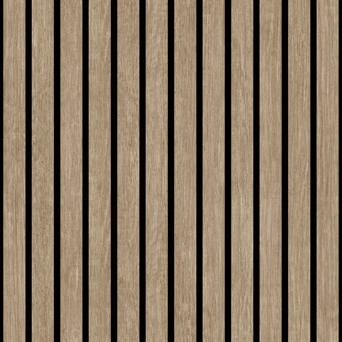 Modern Wood Slat Taupe Wallpaper