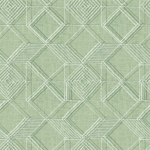 Moki Green Lattice Textured Geometric Wallpaper