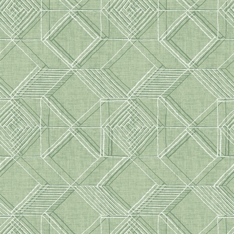Moki Green Lattice Textured Geometric Wallpaper