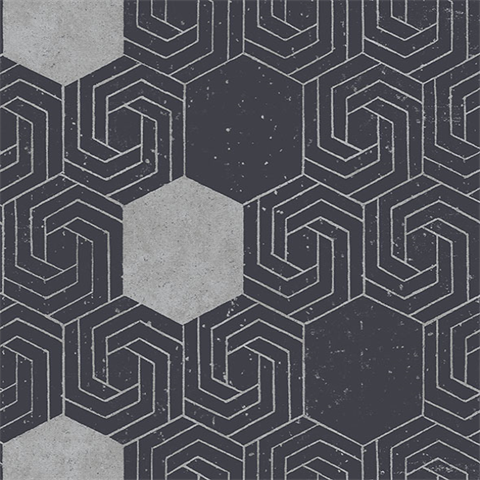 Momentum Navy Blue & Silver Geometric Wallpaper