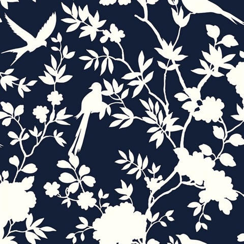 Mono Toile Chinoiserie Midnight Blue Peel and Stick Wallpaper