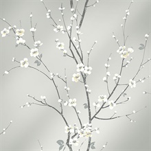 Monterey Silver Mist Floral Branch Wallpaper