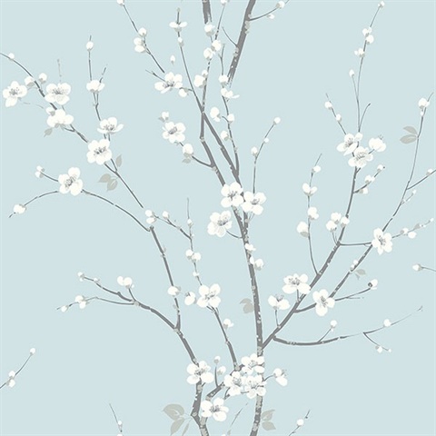 Monterey Sky Blue Floral Branch Wallpaper