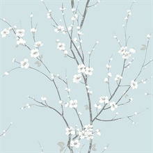 Monterey Sky Blue Floral Branch Wallpaper