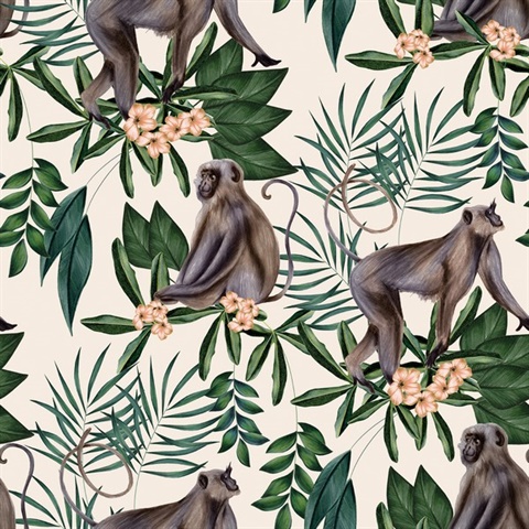 Morris Cream Tropical Jungle Monkey Wallpaper