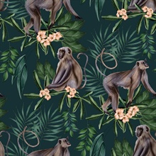 Morris Dark Blue Tropical Jungle Monkey Wallpaper
