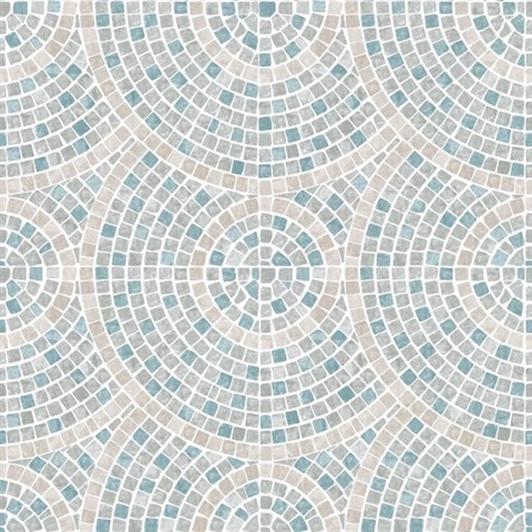 Mosaic Mirage Blue and Beige Wallpaper