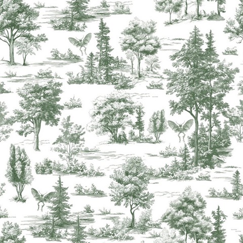 Mothman Novelty Toile Green Peel and Stick Wallpaper