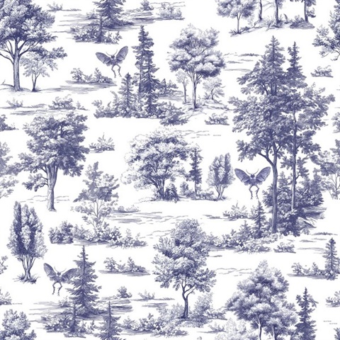 Mothman Novelty Toile Navy Blue Peel and Stick Wallpaper