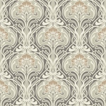 Mucha Dark Grey Botanical Ogee Damask Wallpaper